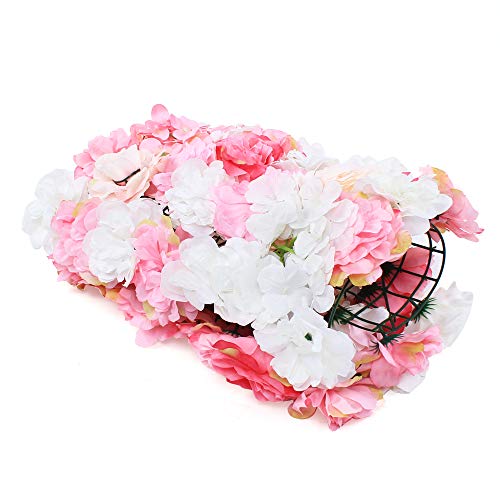 12 Pack Artificial Flower Wall Panels 24" x 16" Pink&White Faux Hydrangea and Rose Artificial Flower Backdrop Panels for Wedding Party Event Flower Wall Decor - color: 12pcs, White+pink