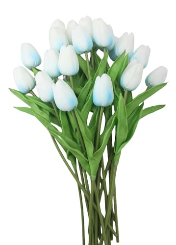 10-Heads Home Decor Mini Tulip Real Touch Tulips Artificial Flowers Bouquets for Home Wedding Party Centerpiece Decoration (Blue) - color: Blue