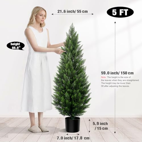 Vitalismo Artificial Topiary Cedar Trees 5FT Tall 2 Set, Outdoor Indoor Faux Pine Shrubs Plants, Realistic Fake Plants Front Porch Decor, Artificial Bushes Cypress for Home Front Door Offices - color: Cedar, size: 5ft