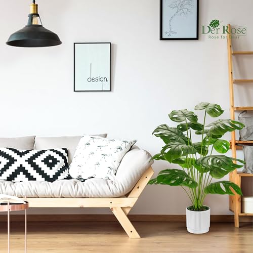 Der Rose 28" Fake Plants Large Artificial Monstera Faux Potted Plants Indoor Tall for Outdoor Living Room House Floor Front Porch Tree Decor - size: 28"-WHITE