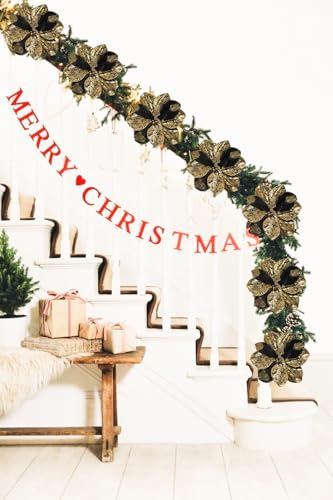 Briful 3PCS Magnolia Artificial Flowers 21.2" Black Gold Fake Magnolia Flower Stems with Specially Designed Mottled Petals Christmas Tree Flowers for Holiday Wreath Garland Xmas Decor - color: Black Gold