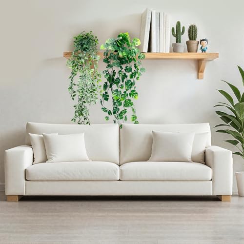 Artificial Hanging Plants for Shelf, Fake Potted Greenery 2-Pack Faux Mandala and Monstera Leaves Vines in Black Pot, Décor for Office Living Room Bathroom Indoor Outdoor - color: 2-pack Mandala and Monstera Vines