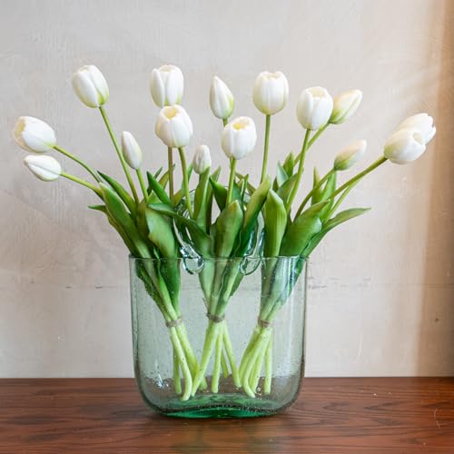 Artificial Tulips Flowers,Soft Touch Latex Bouquet, Fake Tulips,Spring Wedding Home Room Table Centerpiece Decor - color: 15pcs White(no Vase)