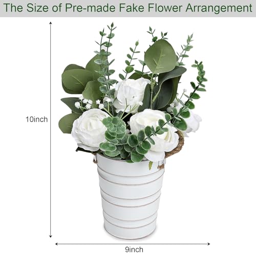6 PCS Large Wedding Flower Table Centerpieces - 10 Inches Artificial Floral Arrangement with Rustic Tall Metal Vase for Wedding Birthday Party Bridal Baby Shower Event Decorations - White - color: White, size: 6 X Flowers Table Centerpieces