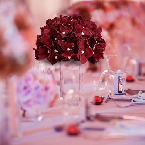 11.81 Inch Hydrangea Flower Balls for Centerpieces - 12 PCS Artificial Floral Arrangement Large Fake Silk Kissing Ball for Wedding Table Home Party Decor - Burgundy - color: Burgundy-11.81 Inch-12 Pcs, size: Large Size
