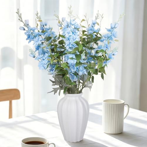 10 pcs Artificial Delphinium Flowers with Clematis Greenery, Light Blue Fake Larkspur Flowers & Clematis Leaves for Tall Vase, Wedding Arch Bouquet Floral Arrangement Home Party Table Centerpiece - color: Light Blue+green, size: 33.86 inch