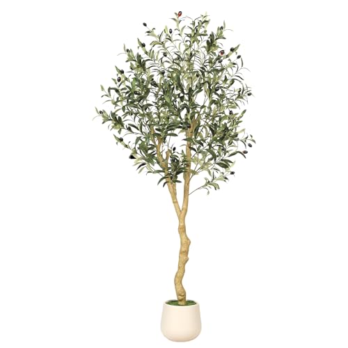 FEELEAD 5ft Faux Olive Tree Artificial Indoor with Planter - Realistic Potted Silk Olive Tree with Natural Looking Trunk, Fake Tree for Home Office Living Room Decor, Weighted Base - size: 5ft