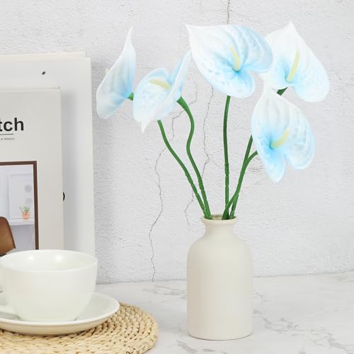 PATIKIL 13" Artificial Anthurium Lily Flowers, 10 Pack Permanent Flower Floral Arrangements Bouquet for Home Decor Bridal Wedding Festival Party, Blue White - color: Blue White