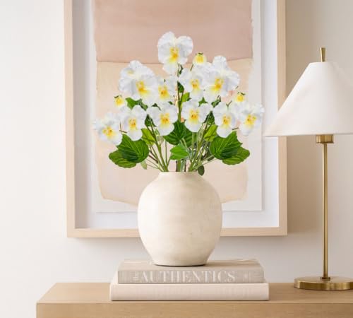White Artificial Flowers 3 Pack Pansy Flowers Artificial Silk Flowers 18" Realistic Fake Flowers for Decoration Spring Faux Flowers for Vase Home Indoor Wedding Flower Bouquet Table Centerpiece Decor - color: White