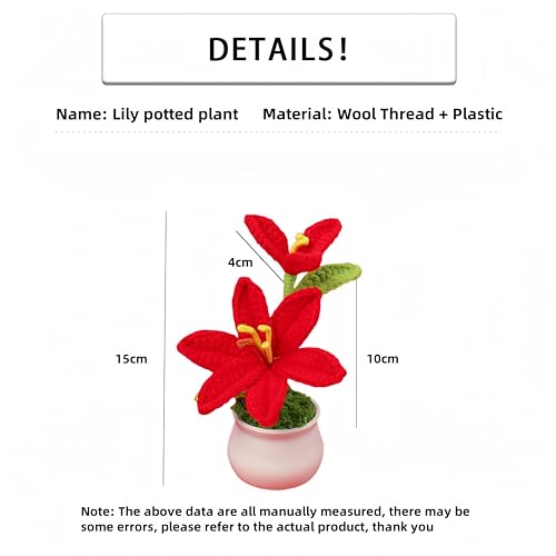 Crochet Flowers, Handmade Crochet Knitted Plant Lily Artificial Lily Flowers Gift to Family and Friends, Home Wedding Office Desk Cafe Decoration (White, 2pcs) - color: Lily-white