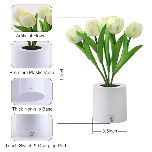 WSYEAR Flower Table Lamp Tulip Desk LED Night Light for Home Living Room Decor Artificial Flower with Vase Table Centerpieces for Birthday Holiday Party Wedding Room Decoration - color: Yellow tulip