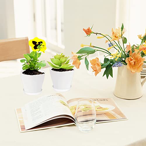 24 Set 4 Inch White Plant Nursery Pots,Plastic Planters Succulent Container with Trays and Drainage Holes for Indoor Outdoor Small Plants,Herbs,Seeds