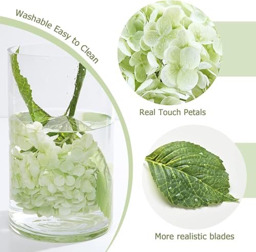 Waipfaru 21" Real Touch Green Hydrangea Artificial Flowers with Long Stem & Leaves, Full Latex Faux Hydrangea Flowers for Home Decor Party Floral Arrangements Wedding Bouquets Centerpieces, 4Pcs - color: Green, size: 4pcs