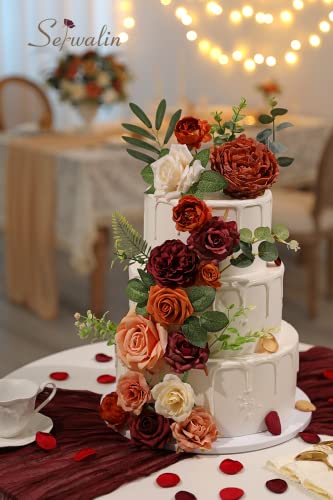 Serwalin Artificial Flowers Orange Marigold Fall Flowers Fake Wedding Cake Flowers for DIY Wedding Bouquets Bridal Shower Centerpieces Floral Arrangement Home Decor - color: A Chic Terracotta, size: 1 Box