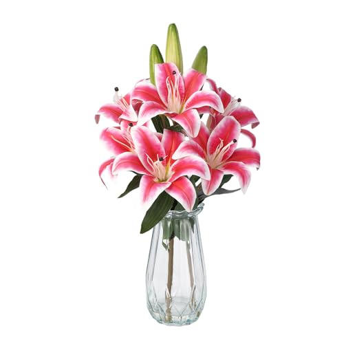 GarveeHome Artificial Lily Flower, Faux Lily Flowers Stems for Vase, Silk Fake Flowers for Home Table Office Wedding Party Decor (Rose Red) - color: Tiger Lily , Rose Red