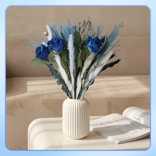 Boho Decor Bouquet Blue Pampas Grass Dried Flowers and Artificial Flowers for Home Office Wedding Centerpieces Vases