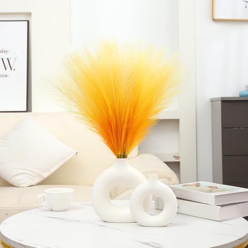 Ureymx Faux Pampas Grass Decor 17.7 Inch 6pcs, Pompas Grass Flower Arrangement and Vase Filler Artificial Pampas Grass Short Decor for Boho Home Wedding Decoration (Gradient Yellow) - color: Gradient Yellow, size: 17 Inch 6 Pcs
