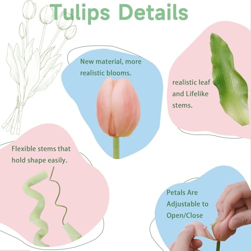 15 Pcs Fall Pink Artificial Tulips Fake Flowers, Premium Latex Lifelike Texture, UV Resistant Waterproof Faux Tulip Bouquets with Snap-on Petals for Outdoor, Home, Wedding Decor - color: Autumu Pink