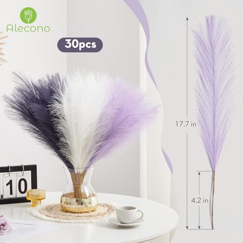 Alecono 30pcs Pampas Grass Decor 17.7 Inch, Pampas Grass Decor Fluffy, Floral Arrangement and Vase Filler for Home Wedding Party(Purple, Lavender, White) - color: Purple & Lavender & White, size: 30pcs