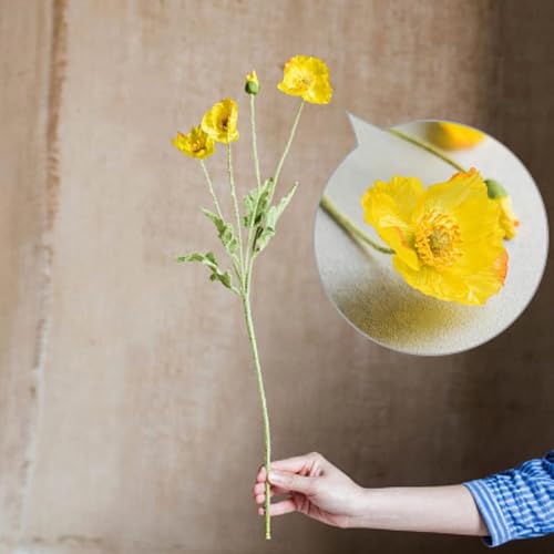 Lifelike Artificial Poppy Flowers, 8 Stems Silk Bouquet with Flocked Stems & Leaves – for Wedding Centerpieces, Home Decor, Table Arrangements - color: 8pcs Yellow