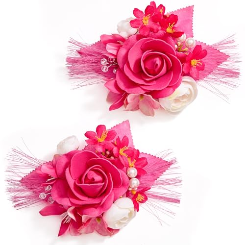 Serwalin 2 Pcs Boutonniere, 6-7 Inch Hot Pink Corsage for Wedding, Boutonniere for Men Groom and Best Man Prom Ceremony Anniversary Party Suit - color: Hot Pink, size: Boutonniere-2pcs