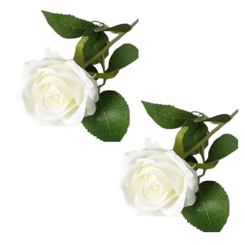 2Pcs White Artificial Silk Roses Long Single Stem Artificial Roses for Home Decor Table Centerpiece Arrangement Valentine's Day Gift (19.68in Tall)