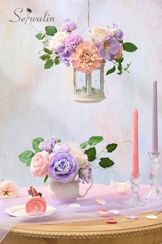 Serwalin Artificial Pink & Purple Flowers, Silk Fake Flowers for DIY Wedding Bouquets Cake Flower, Table Centerpieces Baby Shower Birthday Party Home Decorations - color: Pink & Purple, size: Grand