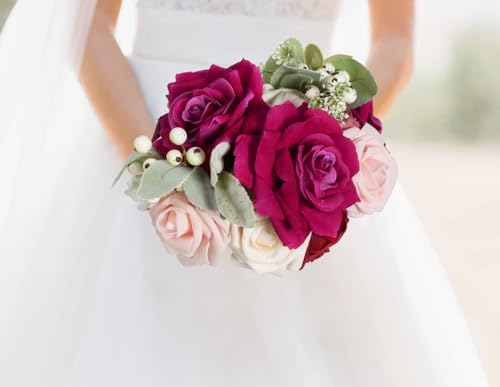 Hot Pink Roses 16pcs Artificial Velvet Roses Head Bulk Silk Flowers 4.3" Hot Pink Artificial Roses with Stems for Wedding Flowers for Centerpieces Home Party Decor (Hot Pink) - color: 4.3" Hot Pink