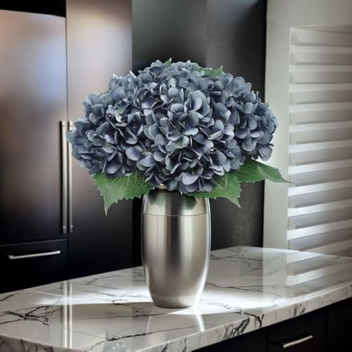 6Pcs Artificial Fake Flowers Plants Silk Hydrangea 1 Flower Head Arrangements Wedding Bouquets Decorations Plastic Floral Table Centerpieces Home Kitchen Garden (Dark Grey) - color: Dark Grey