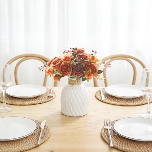 Mkono Peonies Artificial Flowers, Small Silk Flowers for Home Decor Indoor Fake Bouquet Faux Floral Arrangements Dining Table Centerpieces for Kitchen Party Decor - color: Orange