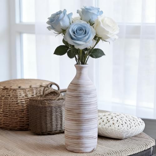 ALMA White Ceramic Vase 10 inch Tall, Narrow Boho Vases for Eucalyptus Leaf Branch, Small Pampas Grass Vase for Minimalist Home Decor, Coastal, Modern Bohemian Style Decor - color: Narrow Neck-white-10"