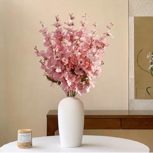 6PCS Light Pink Delphinium Artificial Flowers Espigas para Jarrones Fake White Flowers Tall Flowers for Floor Vase Flowers for Tall Vase Floral Arrangements Home Table Wedding Decor - color: Light Pink