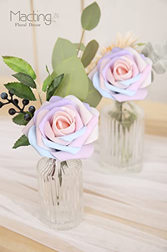 MACTING 30PCS Artificial Rose Flowers Real Touch Fake Flowers with Stem Foam Roses for DIY Wedding Bouquet Table Centerpieces Party Baby Shower Spring Home Mothers Day Decoration(Light Rainbow - color: Mix Color 4-1, size: 30PCS
