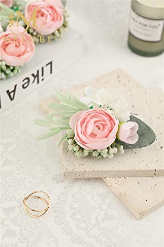 6Pcs Pink Artificial Silk Rose Wrist Corsages for Woman Wedding Prom | Wrist Corsage for Wedding Prom Homecoming Anniversary Formal Party Engagement Bridal Shower for Bridesmaid Mother of Bride - color: Pink3# Wrist Corsage (6 Piece)