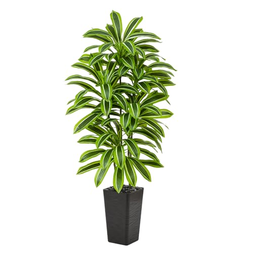 Artificial Yellow Dracaena Tree - 6FT Tall Fake Plants with Black Planter - Artificial Plants Indoor Floor Plant in Pot - Large Tropical Fake Yucca Potted Tree for Home Office Living Room Decor - color: Black-yellow Leaf, size: 6 FT