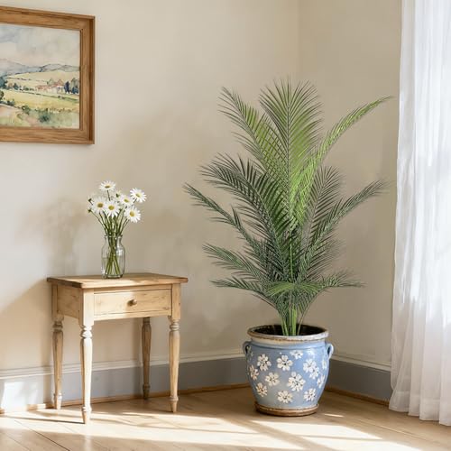 Artificial Palm Tree 4FT Fake Palm Tree with 15 Trunks Perfect Faux Dypsis Lutescens Plants in Pot for Indoor Outdoor House Home Office Garden Modern Decor Housewarming Gift (2Pack) - size: 4FT