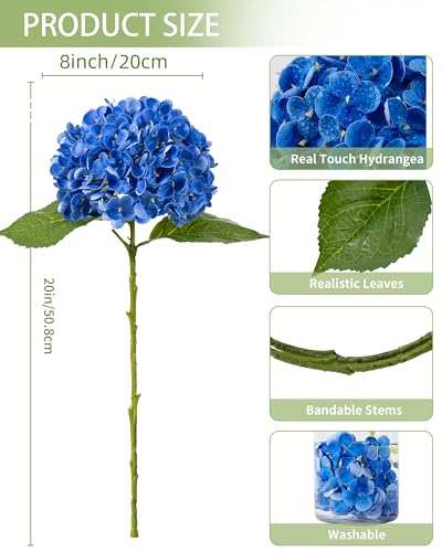 DuHouse 3Pcs Hydrangea Artificial Flowers,Latex Real Touch Hydrangeas with Long Stems & Leaves for Home Decor Party Floral Arrangements Wedding Bouquets Centerpieces(Dark Blue) - color: Dark Blue, size: 3pcs