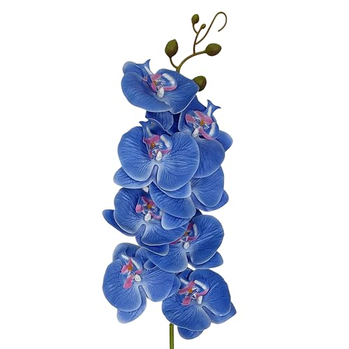 ATFL 8 Pack Blue Orchid Artificial Flowers Real Touch, 32'' Artificial Fake Faux Silk Orchid Stem Bouquets for Wedding Party Home Garden Decor,Orquideas Artificiales para Decora (excluding The Pot) - color: Blue