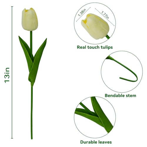 20pcs Fake Tulips Artificial Flowers Faux Flowers PU Faux tulips 13 Inch Mother's Day Easter Valentine’S Day Gifts in Home Kitchen Spring Decorations For Home (Cream) - color: Cream
