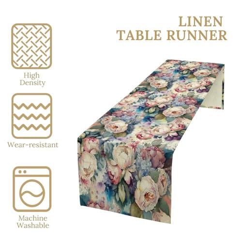 Watercolor Flower Table Runner Linen Table Decor, Retro Botanical Garden Blooms Floral Printed for Dining Room, Kitchen, Farmhouse, Wedding Party, Holiday 13" x 36" - color: Floral_2, size: 13"W x 36"L (Pack of 1)
