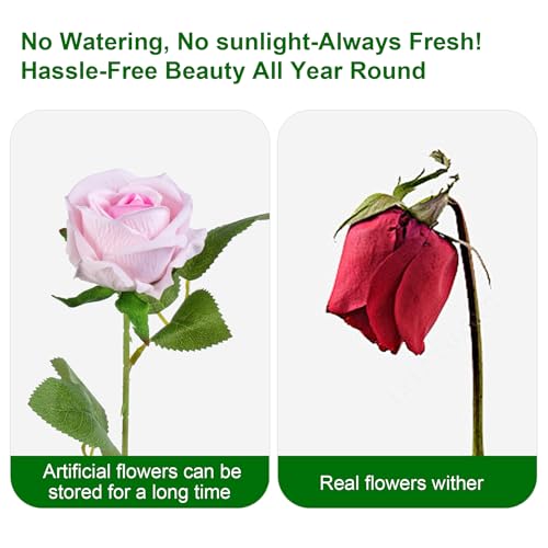 Fake Plants Roses Flowers Plastic Flowers Spring Decorations for Home Gifts for Gf Roses Artificial Flowers for Vase Fake Flowers Home Decor Fake Plant (Light Pink 50PCS) - color: Light Pink 50pcs