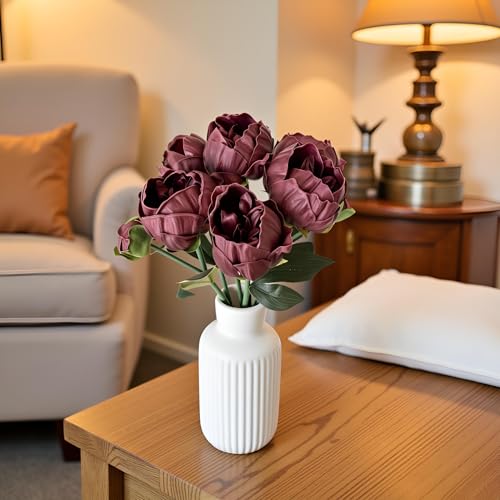 Artificial Peony Flowers 6 Pack 14 Inch Burgundy Real Touch Faux Peonies for Home Decor, Table Centerpieces, Wedding Bouquets - color: Burgundy