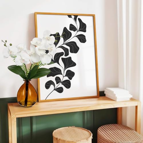 Oairse White Orchids Artificial Flowers, Faux Orchid in Glass Vase Real Touch Small Phalaenopsis Orchid Flowers Arrangements with Amber Vase Orchids Centerpiece for Dining Room Table - color: White & Amber