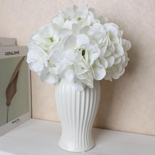White Hydrangea Artificial Flowers Bulk with Stems 64 Pcs | Faux Silk Hydrangeas Flower Heads with Stems for Wedding Arch Table Centerpieces Home Garden Baby Shower Party Decoration - color: White