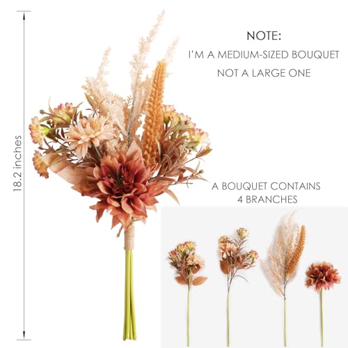 Joeabor Fake Flower Bouquet, Faux Flower Arrangement for Decorating Kitchens, Bedrooms, Bathrooms, Realistic Artificial Flowers Made of Silk & Plastic, Floral Decoration with Dahlia & Small Blossoms - color: Dark Coffee & Dark Coffee