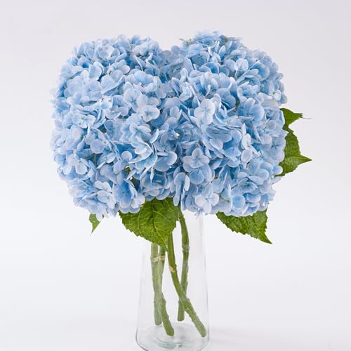 4 Pcs Blue Hydrangea Artificial Flowers 21" Real Touch Hydrangea Fake Flowers in Vase Latex Faux Hydrangea Flowers for Home Floral Arrangements Wedding Bouquets Kitchen Table Centerpiece Decoration - color: 4 Blue, size: 4pcs