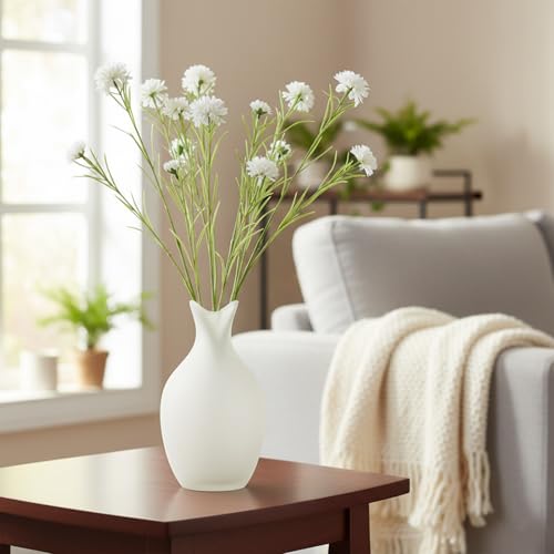 4Pcs 27.56" White Artificial Cornflower Stems Chrysanthemum Centaurea Cyanus Wildflowers Silk Cornflower Bunches Fake Flowers Bulk Faux Bachelor's Button for Vase Bouquet Wedding Home Party Decor - color: White