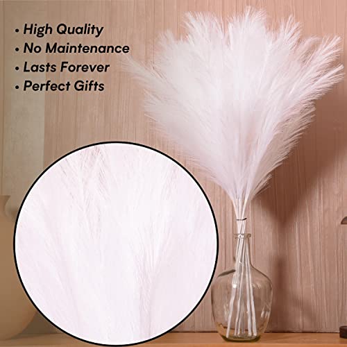 Faux Pampas Grass, 9 PCS 37''/3.1FT Tall Fluffy Fake Pompas Floral, Large Artificial Pompous Grass Branches for Floor Vase Fillers, Boho Farmhouse Room Wedding Decor (White) - color: White