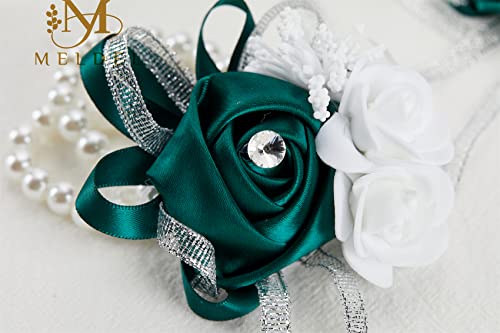 2pcs Green Wedding Wrist Corsages Artificial Silk Rose for Women | for Wedding Formal Dinner Party Homecoming Ceremony Anniversary, Wrist Corsages with Pearls - color: 2pcs Green Wrist Corsages