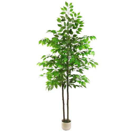 Artificial Ficus Tree 6ft, Fake Trees for Home Office Decor, Artificial Trees with Realistic Silk Leaves & Resin Trunk, Indoor Potted Tall Plants for Living Room, Hotel, Lobby, No Maintenance Needed